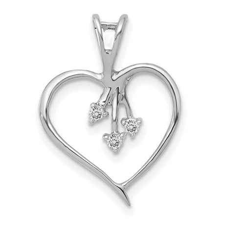 14k White Gold Heart Pendant with Diamond Accents, Tree Design, Symbolizing Love and Family