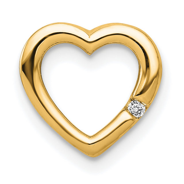 .01ct Diamond Heart Chain Slide Charm Pendant in Real 14k Yellow Gold