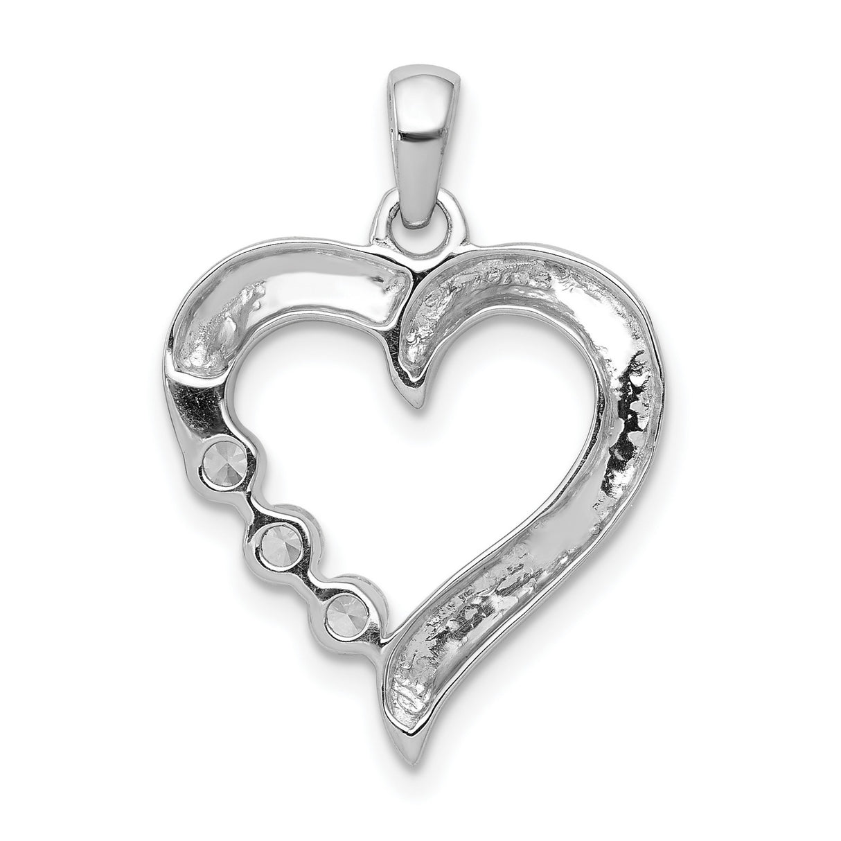 14k White Gold Heart Pendant with Cubic Zirconia, Open Heart Minimalist Jewelry for Women