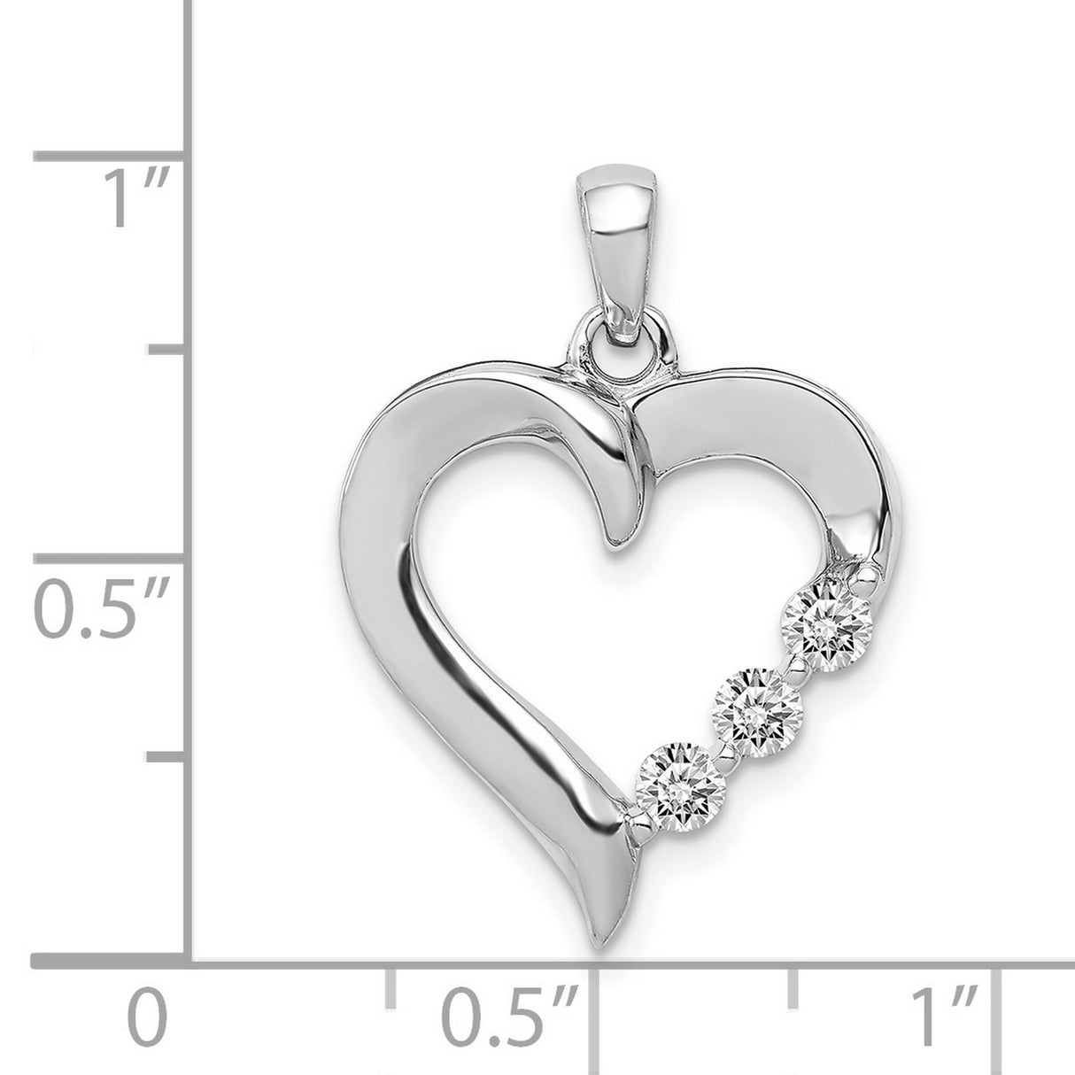 14k White Gold Heart Pendant with Cubic Zirconia, Open Heart Minimalist Jewelry for Women