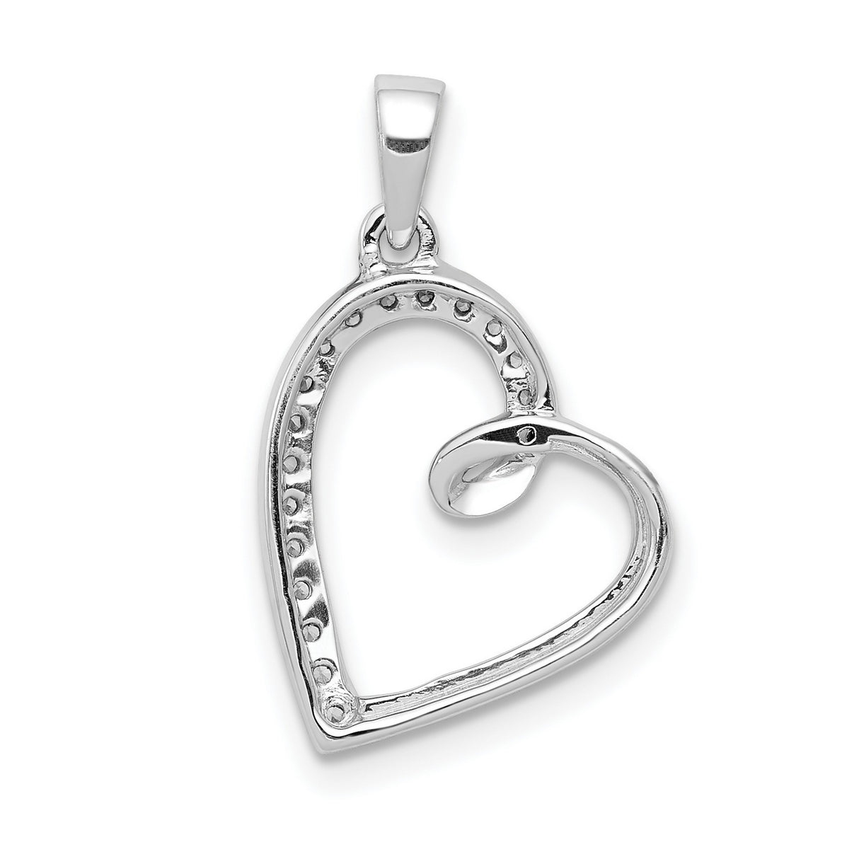 14k White Gold Heart Pendant with Diamond Accents, Asymmetrical Open Design for Women