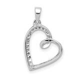 14k White Gold Heart Pendant with Diamond Accents, Asymmetrical Open Design for Women