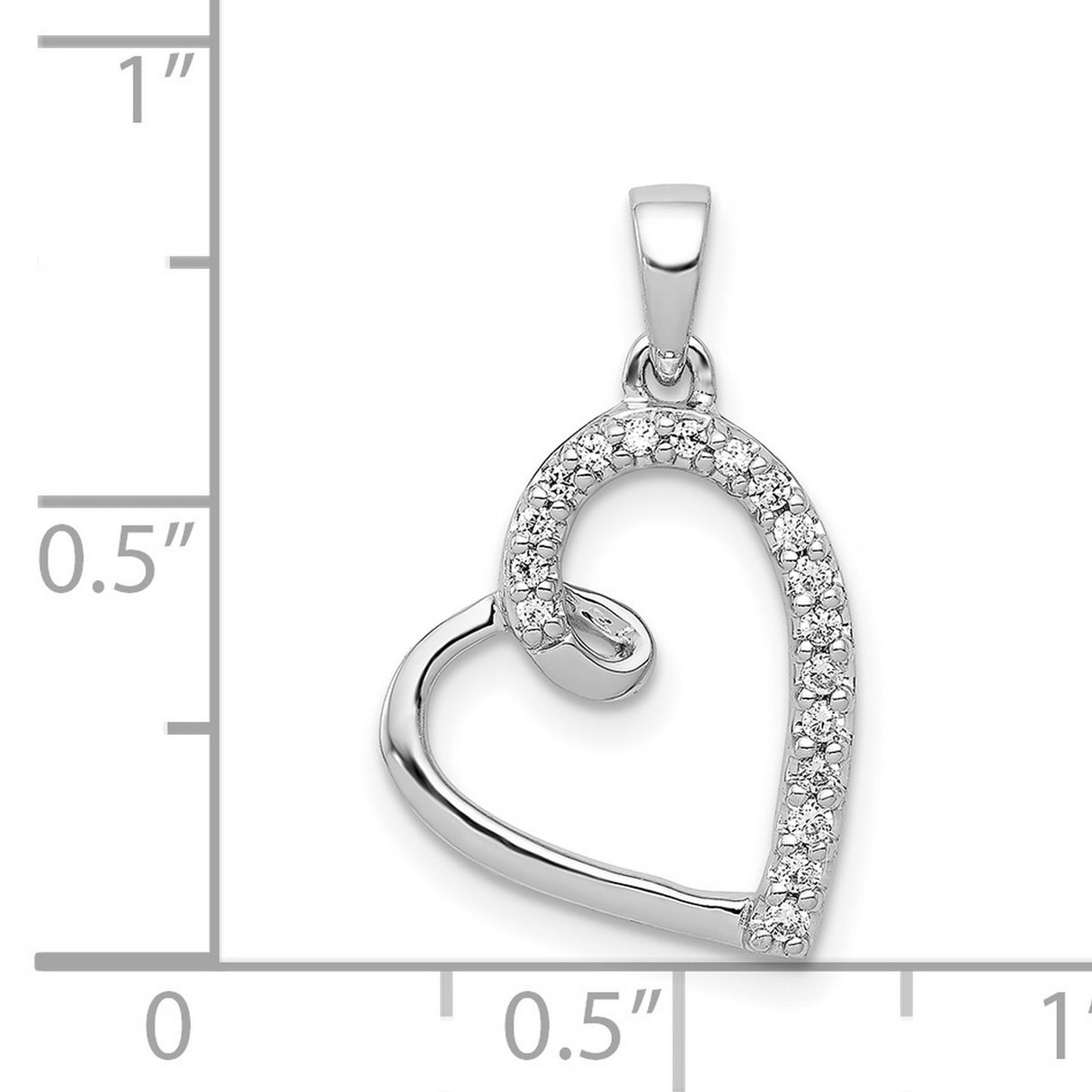 14k White Gold Heart Pendant with Diamond Accents, Asymmetrical Open Design for Women