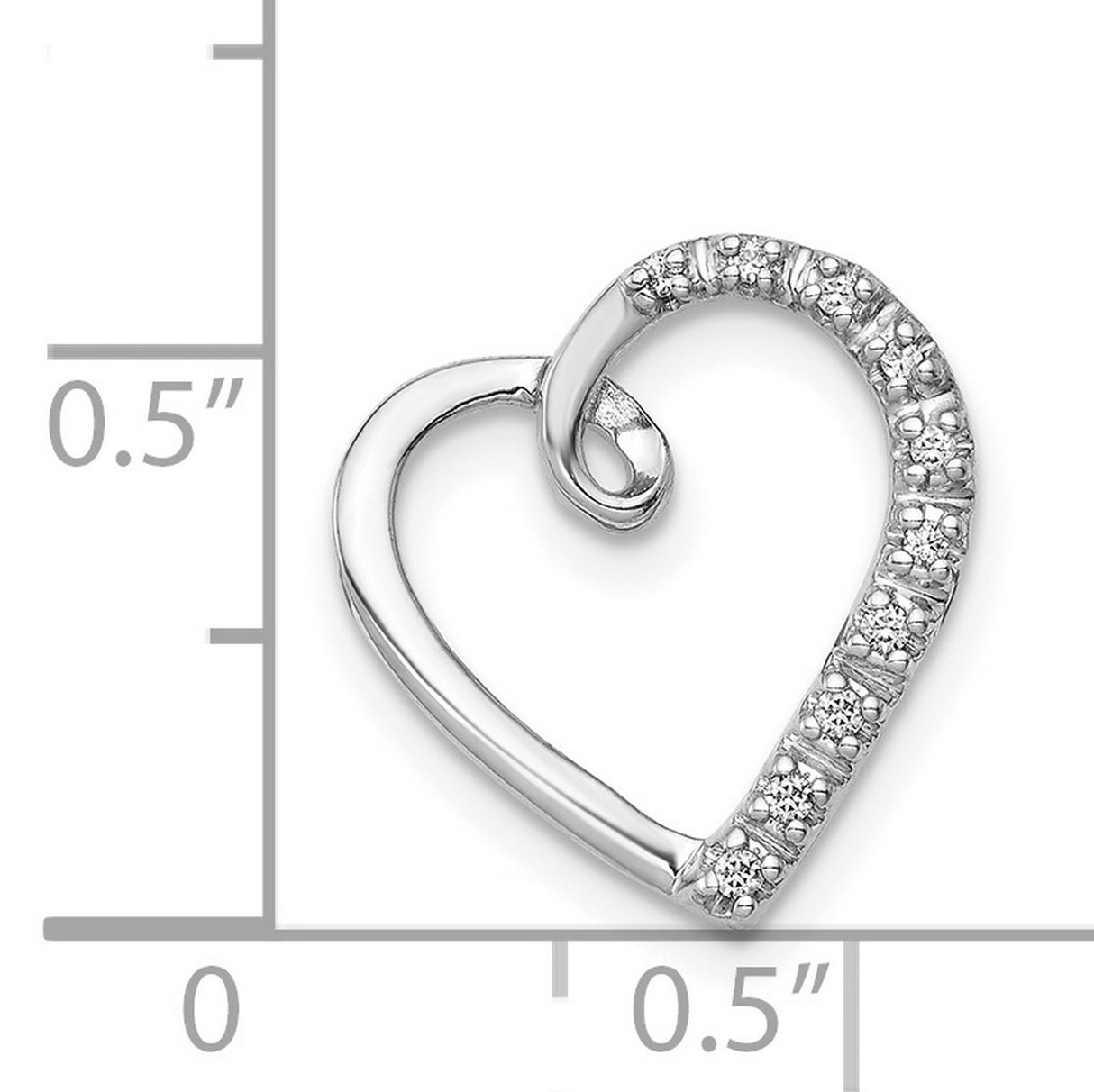 14k White Gold Open Heart Pendant with Round Cut Diamonds in Half Pave Design
