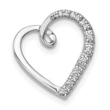 14k White Gold Open Heart Pendant with Round Cut Diamonds in Half Pave Design
