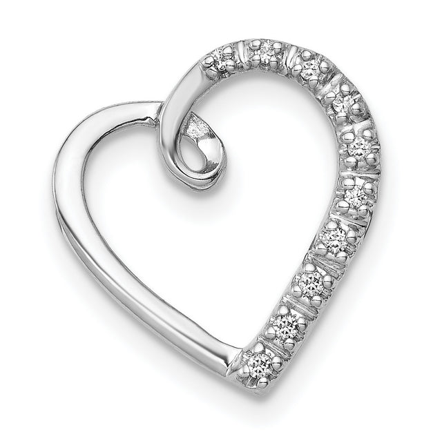 14k White Gold Open Heart Pendant with Round Cut Diamonds in Half Pave Design
