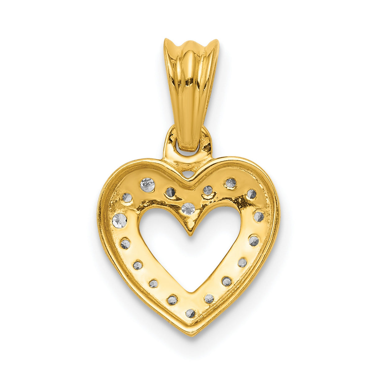 14k Yellow Gold Heart Pendant with Diamond Accent, Open Heart Charm Design for Women