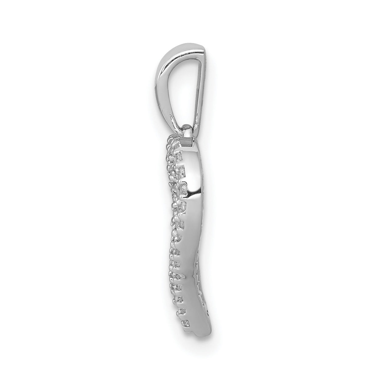10k White Gold Heart Pendant with Double Row Round Diamonds, Open Heart Design