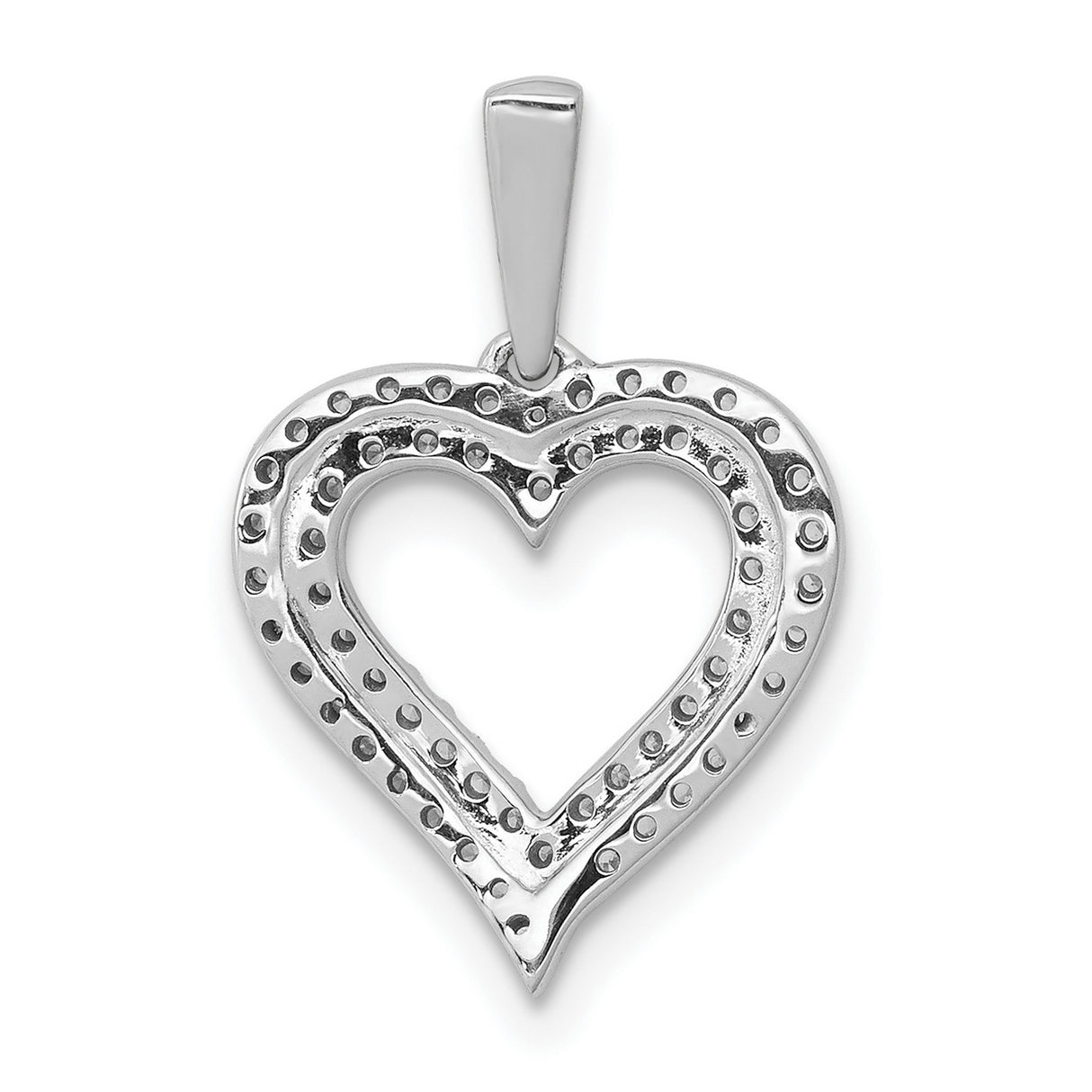 10k White Gold Heart Pendant with Double Row Round Diamonds, Open Heart Design