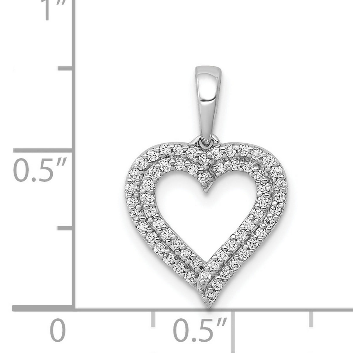 1/4ct Diamond 2-row Heart Charm Pendant in Real 14k White Gold