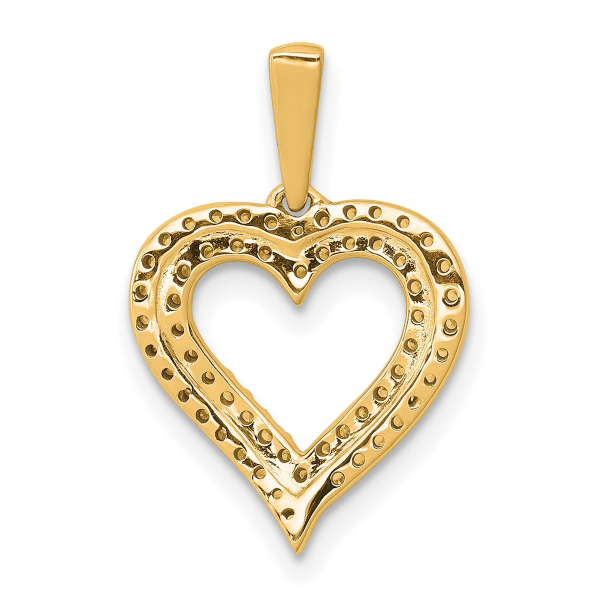 Diamond 2-row Heart Charm Pendant in Real 14k Yellow Gold