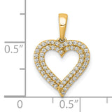 Diamond 2-row Heart Charm Pendant in Real 14k Yellow Gold