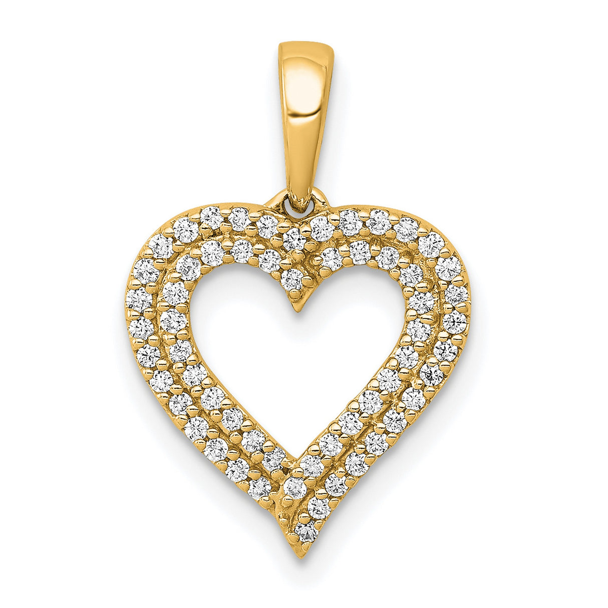 Diamond 2-row Heart Charm Pendant in Real 14k Yellow Gold