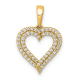 Diamond 2-row Heart Charm Pendant in Real 14k Yellow Gold