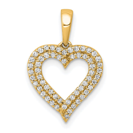 Diamond 2-row Heart Charm Pendant in Real 14k Yellow Gold
