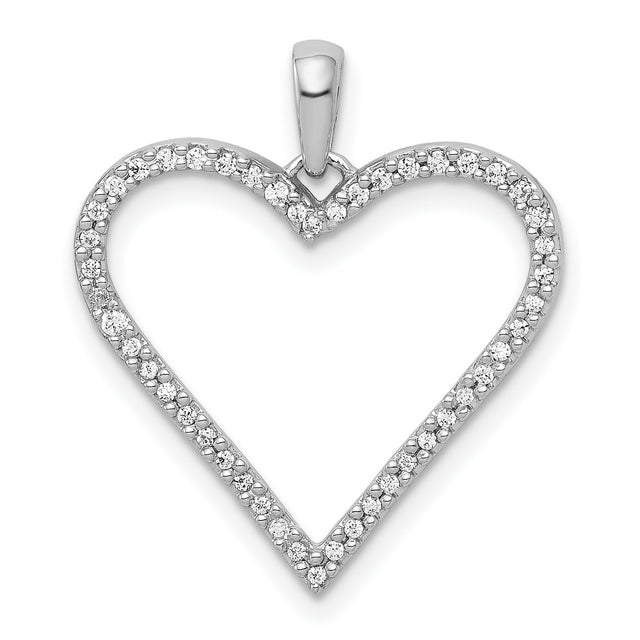 14k White Gold Heart Pendant with Pavé Diamonds, Romantic Open Heart Jewelry for Women