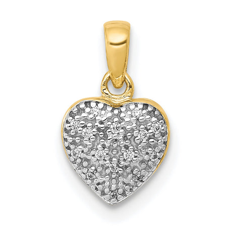 10k Multi-Tone Gold Heart Pendant with Rhodium Finish, Diamond Cut Textured Design