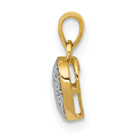 14k Yellow Gold Heart Pendant with Diamond, Two Tone Textured Design for Women
