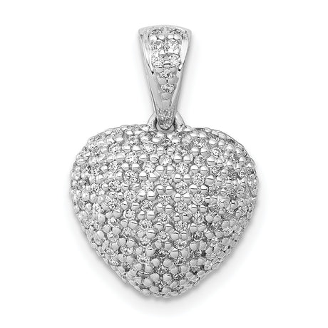 14k White Gold Heart Pendant with Round Cut Diamonds in Pavé Setting