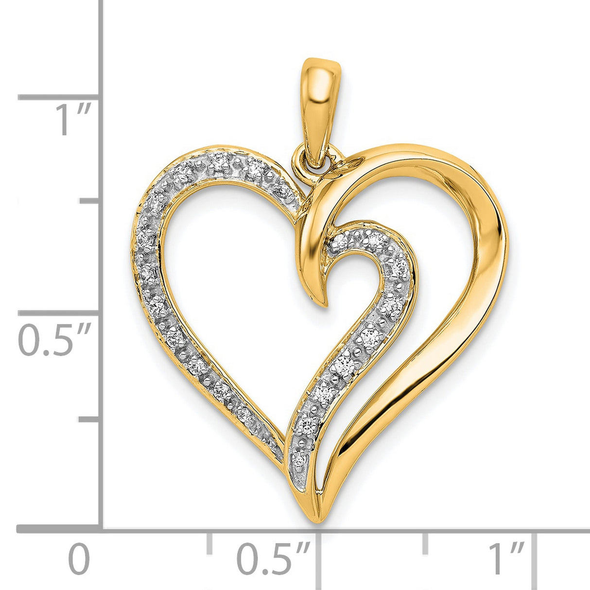 1/10ct Diamond Heart Charm Pendant in Real 14k Yellow Gold