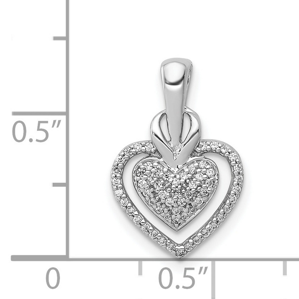 1/5ct Diamond Fancy Double Heart Chain Slide Charm Pendant in Real 14k White Gold