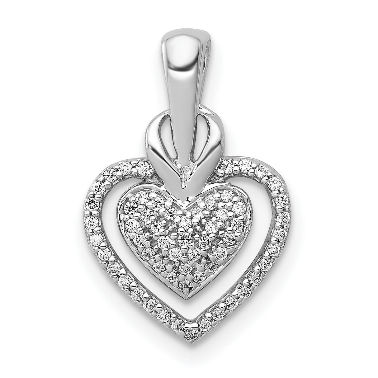 1/5ct Diamond Fancy Double Heart Chain Slide Charm Pendant in Real 14k White Gold