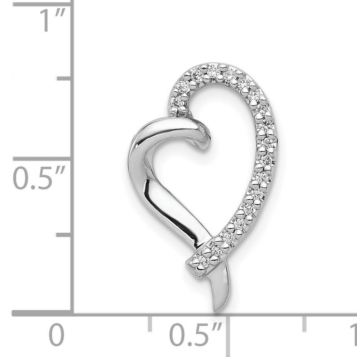 1/10ct Diamond Heart Chain Slide Charm Pendant in Real 14k White Gold