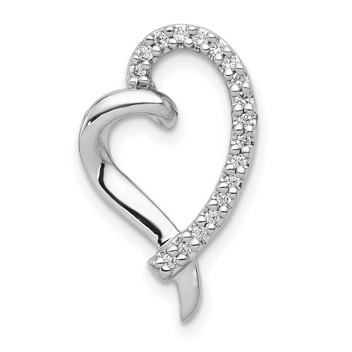 1/10ct Diamond Heart Chain Slide Charm Pendant in Real 14k White Gold