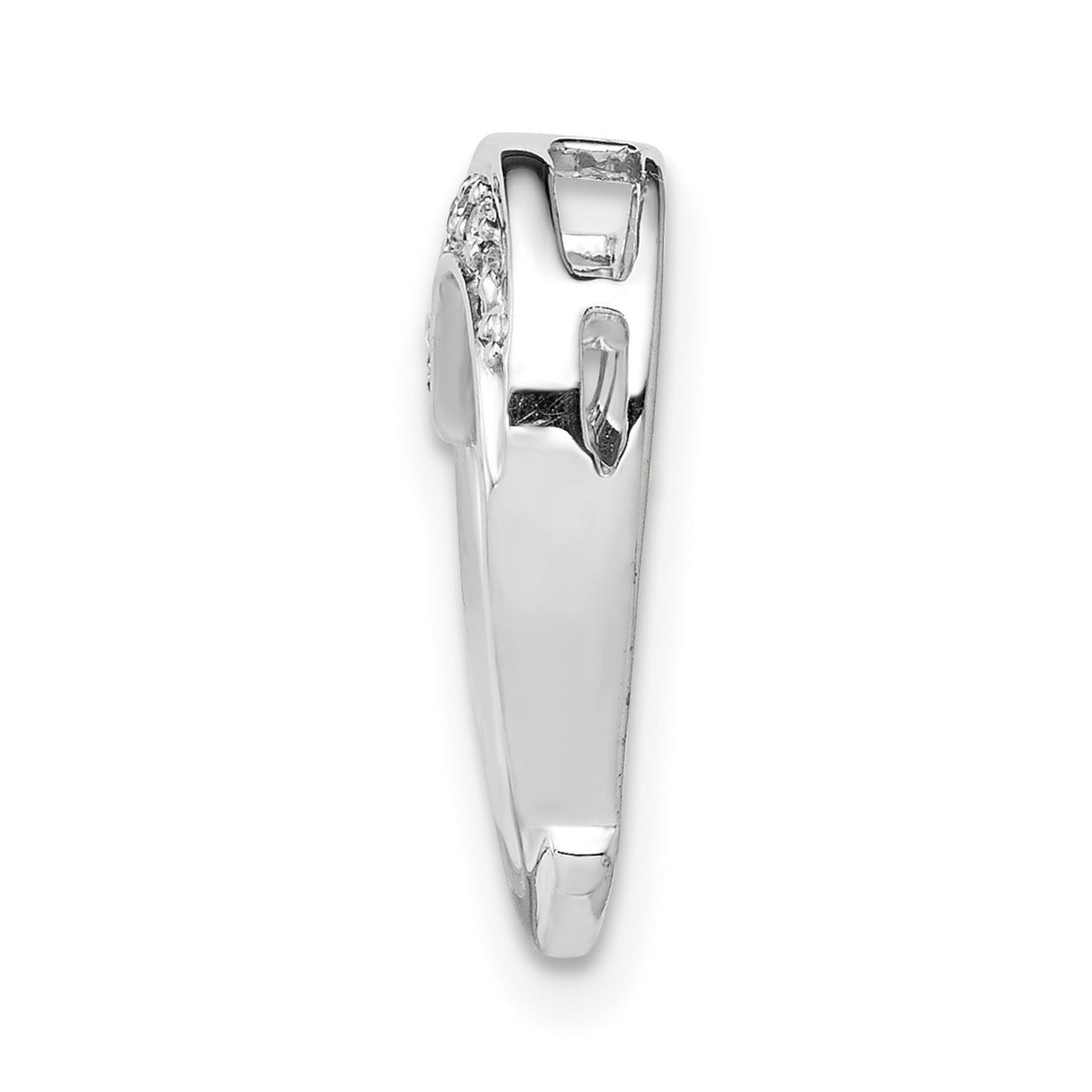 14k White Gold Heart Pendant with Diamond, Open Curved Design Charm for Women