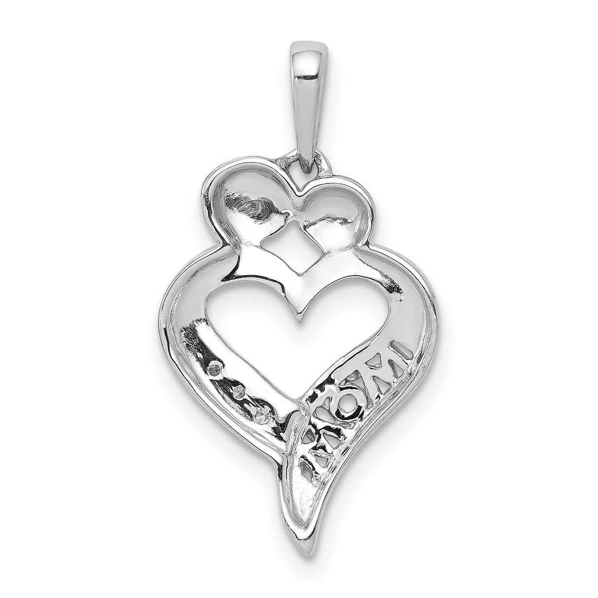 Diamond MOM Heart Charm Pendant in Real 14k White Gold