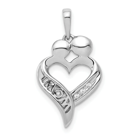 Diamond MOM Heart Charm Pendant in Real 14k White Gold