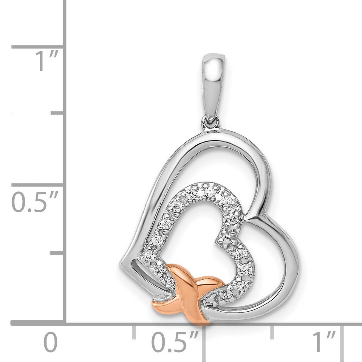 1/15ct Diamond Entwined Hearts Charm Pendant in Real 14k Multi-Tone Gold