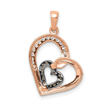 14k Rose Gold Heart Pendant with Champagne and White Diamonds, Romantic Symbolic Jewelry