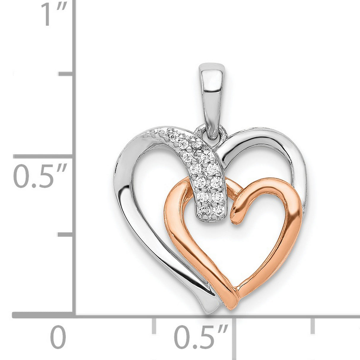 1/20ct Diamond Double Heart Charm Pendant in Real 14k Multi-Tone Gold