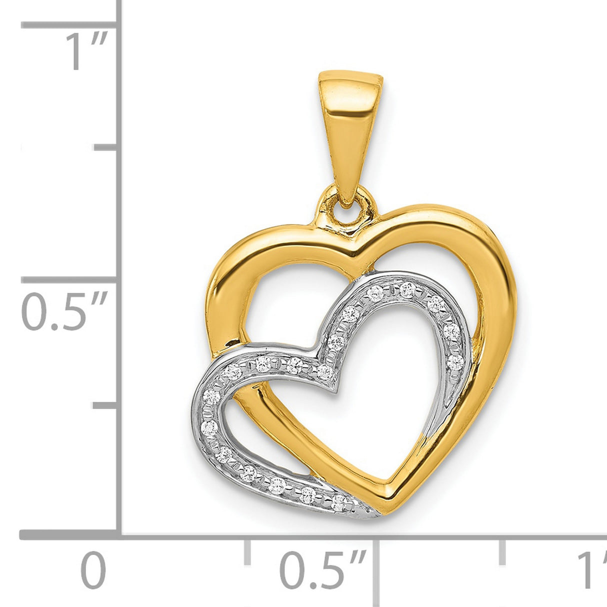 10k Multi-Tone Gold Double Heart Pendant with Diamond Accent, Intertwined Hearts Design