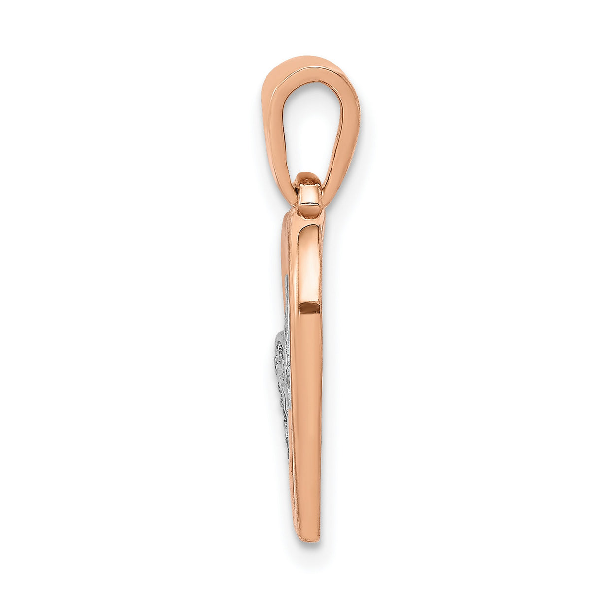 14k Rose Gold Heart Pendant with Cubic Zirconia and White Gold Accent