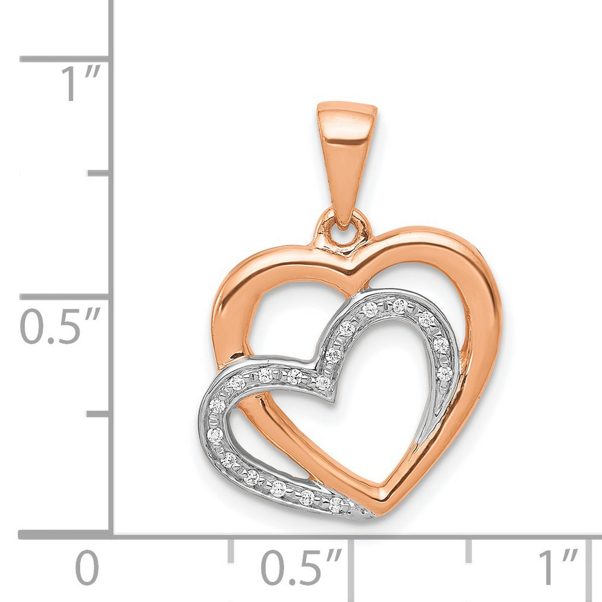 14k Rose Gold Heart Pendant with Cubic Zirconia and White Gold Accent