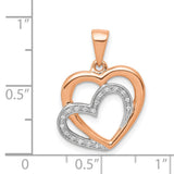 14k Rose Gold Heart Pendant with Cubic Zirconia and White Gold Accent
