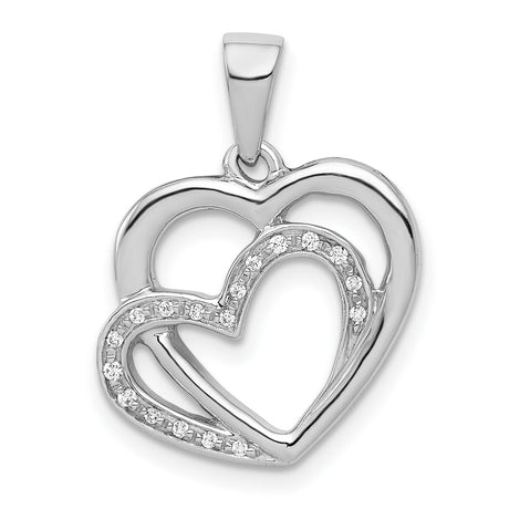 14k White Gold Heart Pendant with Intertwined Open Hearts and Cubic Zirconia