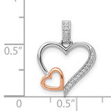 1/20ct Diamond Double Hearts Charm Pendant in Real 14k Multi-Tone Gold