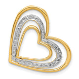 .01ct Diamond and Rhodium Triple Heart Chain Slide Charm Pendant in Real 14k Multi-Tone Gold