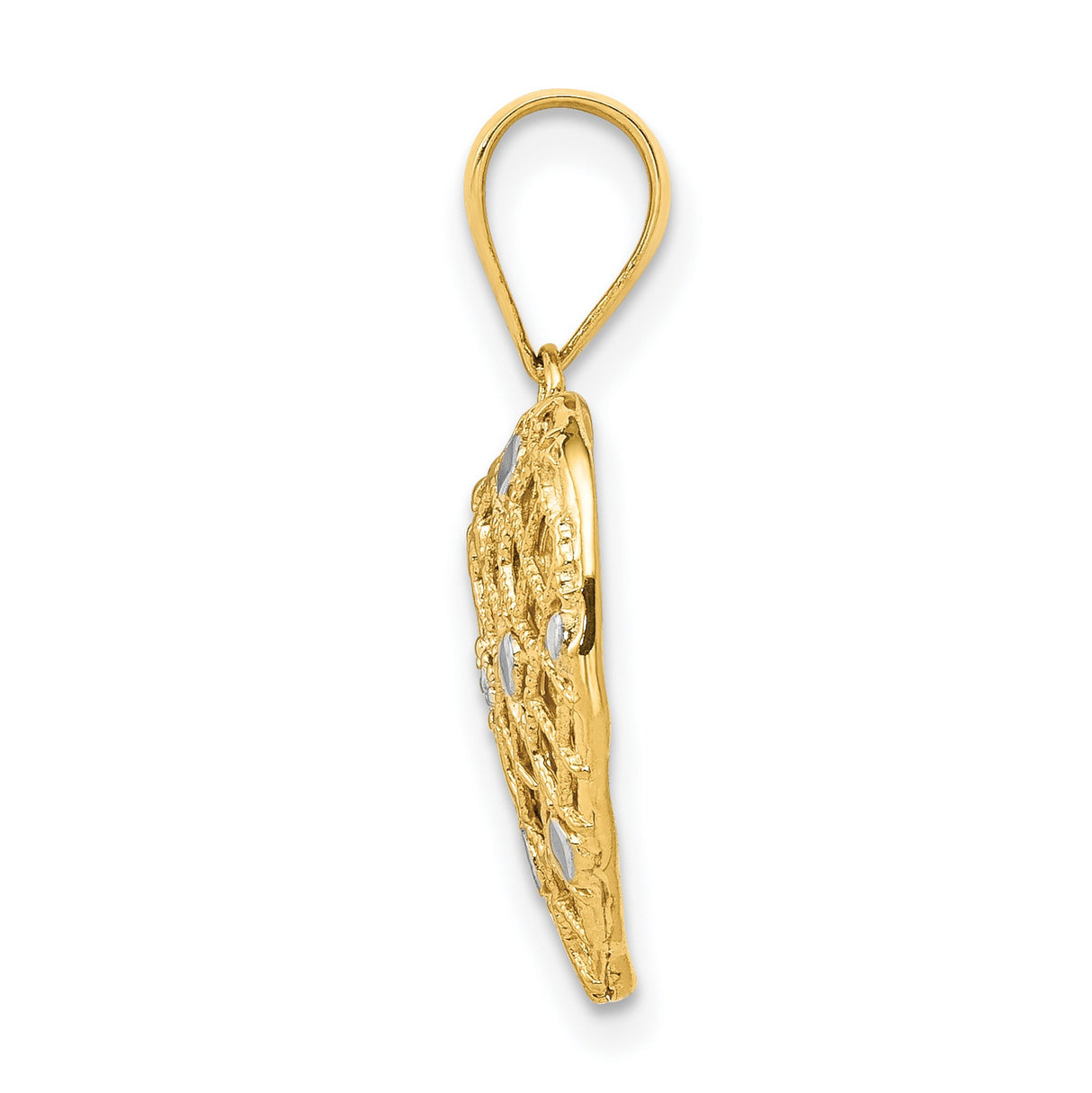 10k Multi-Tone Gold Heart Pendant with Diamond Detail and Rhodium Accents, Open Lattice Design