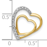 .01ct Diamond Double Heart Chain Slide Charm Pendant in Real 10k Yellow Gold