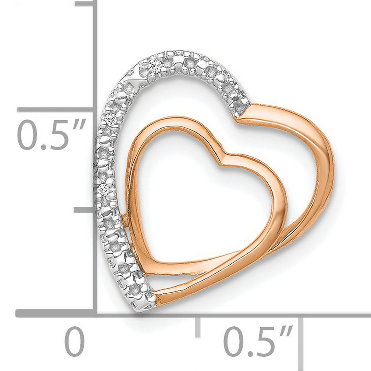 .01ct Diamond Double Heart Chain Slide Charm Pendant in Real 14k Rose Gold