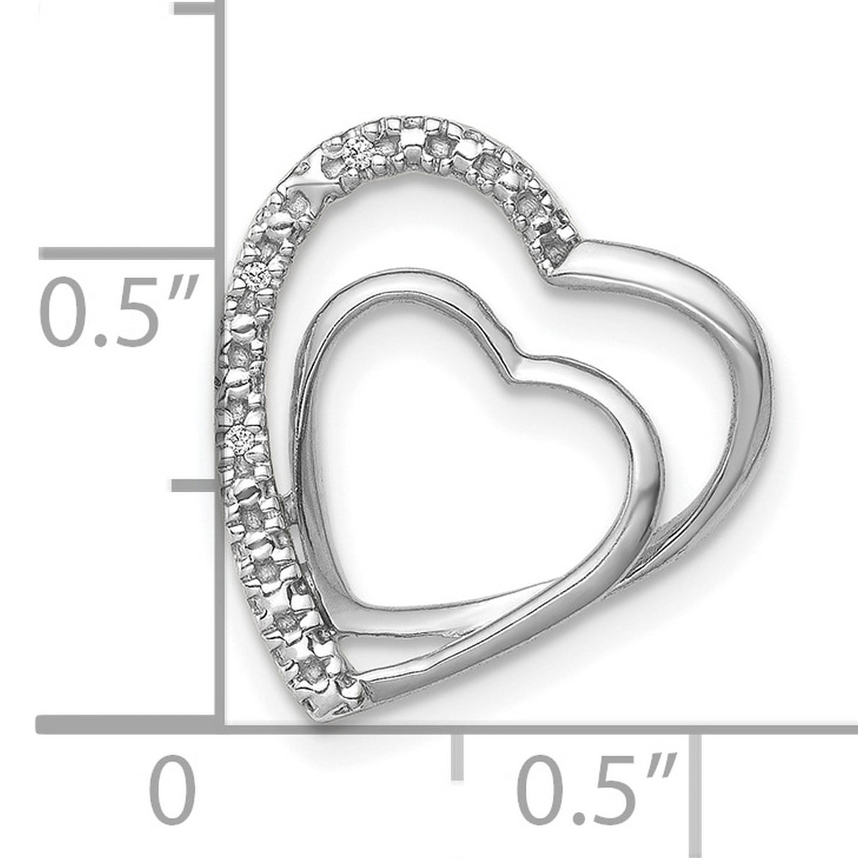 .01ct Diamond Double Heart Chain Slide Charm Pendant in Real 14k White Gold