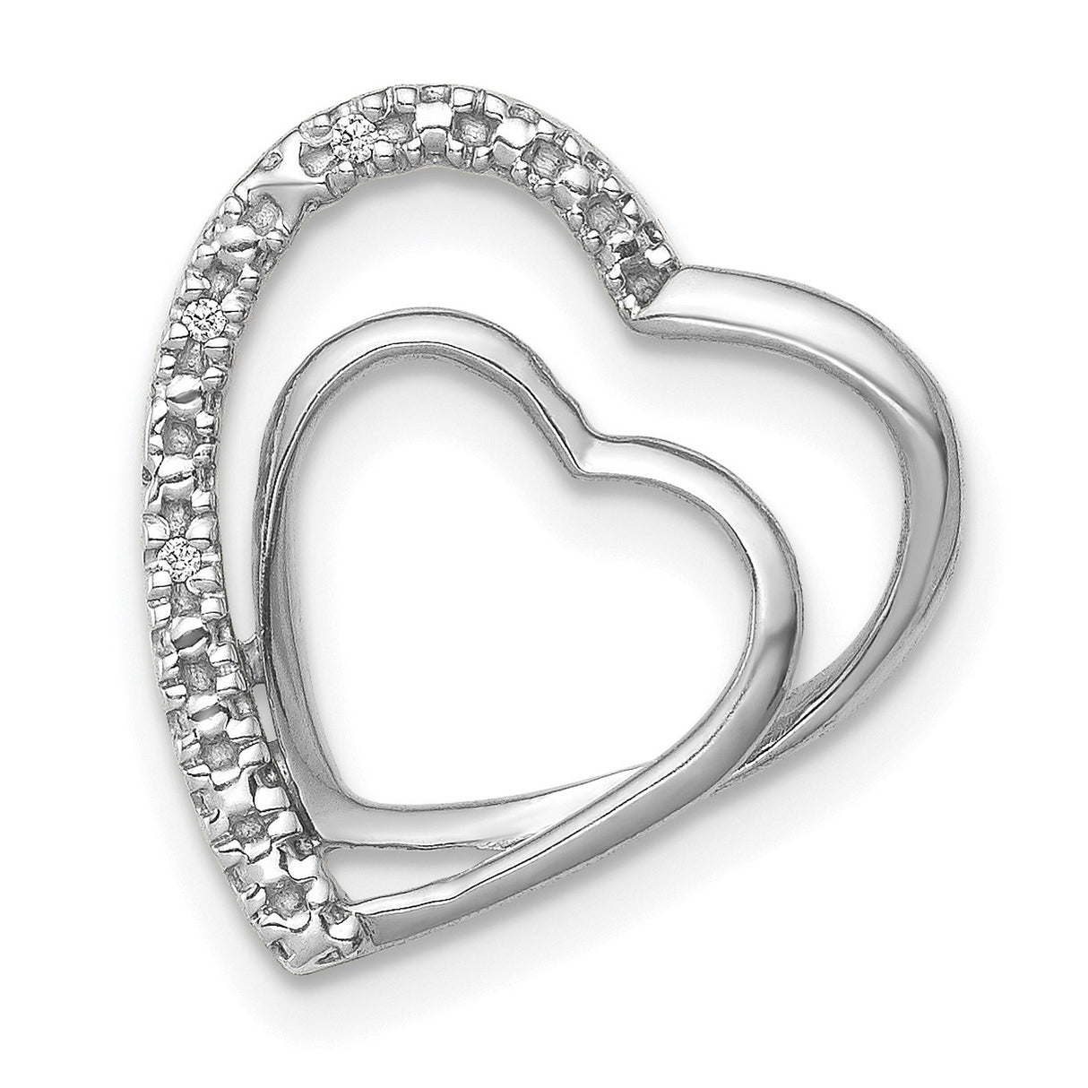 .01ct Diamond Double Heart Chain Slide Charm Pendant in Real 14k White Gold