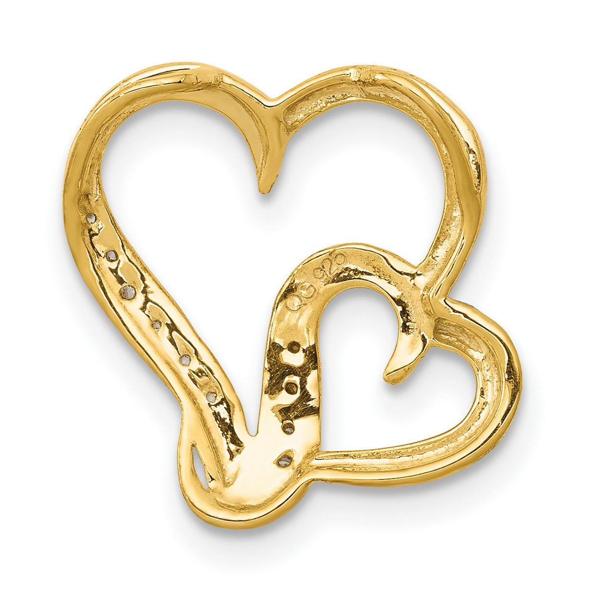 .03ct Diamond Double Heart Chain Slide Charm Pendant in Real 14k Yellow Gold