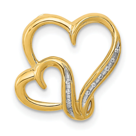 .03ct Diamond Double Heart Chain Slide Charm Pendant in Real 14k Yellow Gold