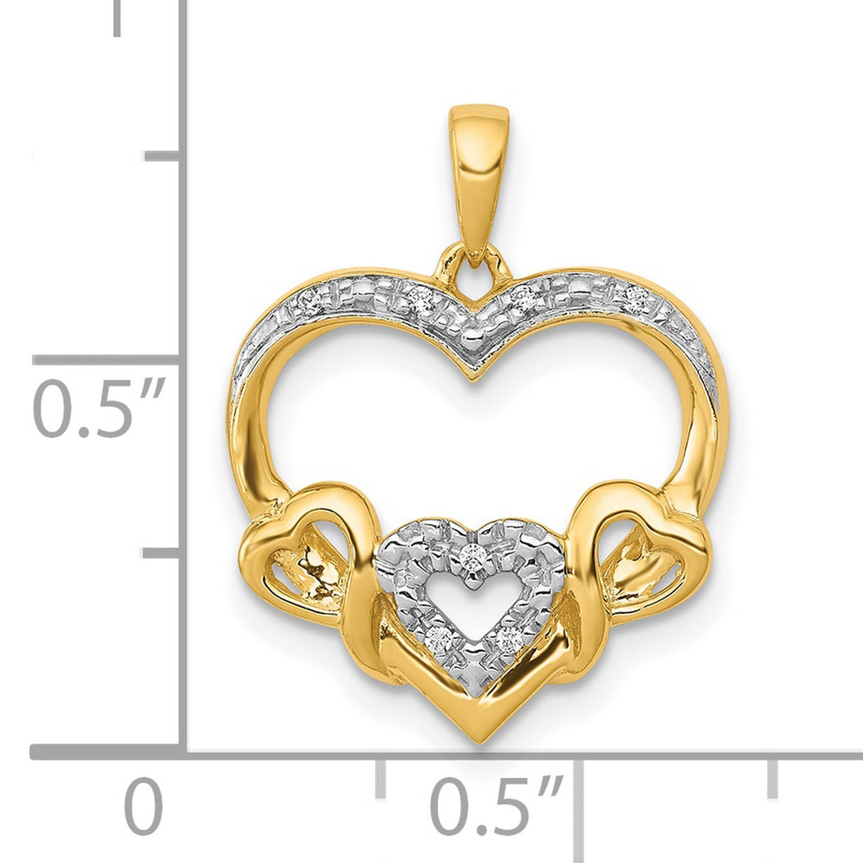 .03ct Diamond Heart with Three Smaller Hearts Charm Pendant in Real 10k Yellow Gold