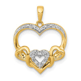 .03ct Diamond Heart with Three Smaller Hearts Charm Pendant in Real 10k Yellow Gold